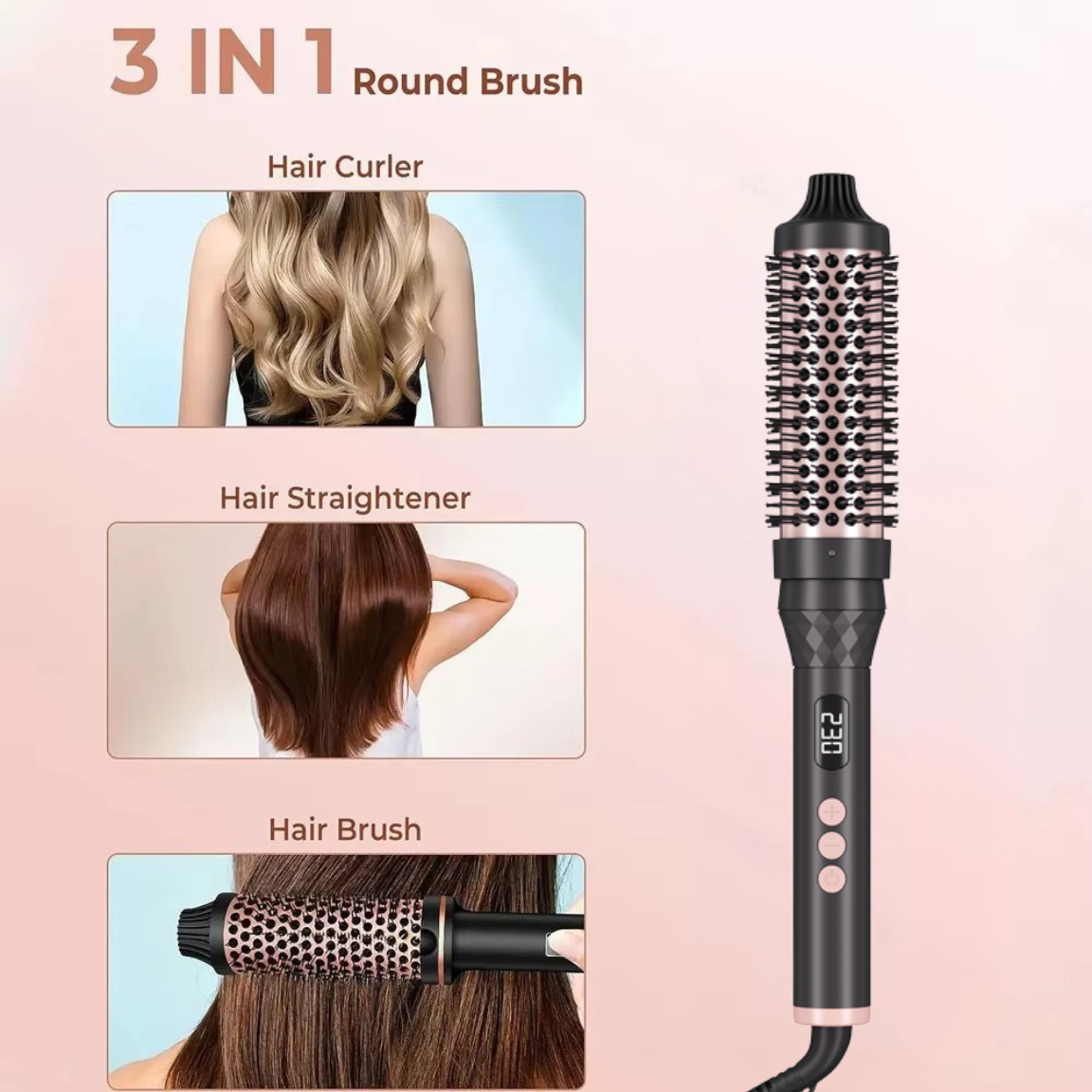 SukraGlow™ Venus Thermal Ionic Brush -  Volumizing Blowout Styler