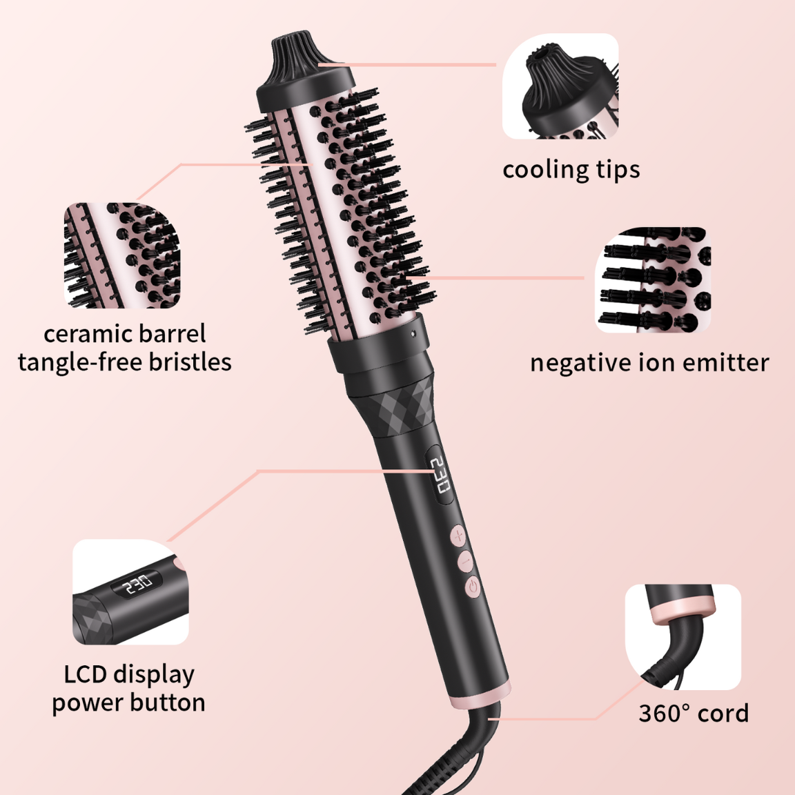 SukraGlow™ Venus Thermal Ionic Brush -  Volumizing Blowout Styler
